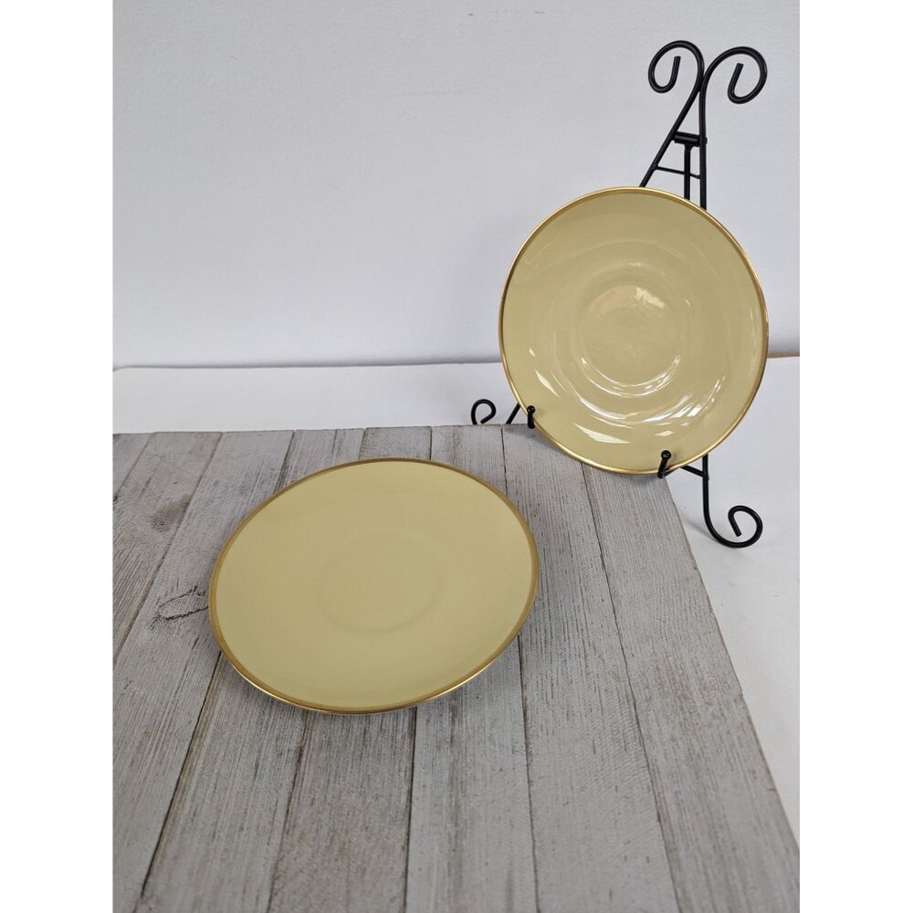 Flintridge Sylvan China Saucers for Cream Soup Bowls Set of 2 California Yellow